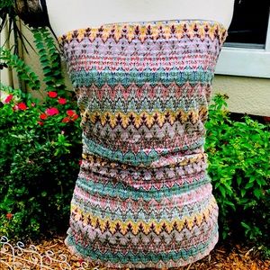 Express Boho sequined Strapless top with side zipper.